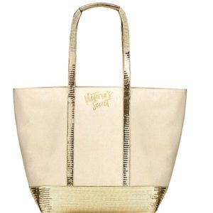 Victoria's Secret Sparkle Cream Gold Sequin Tote